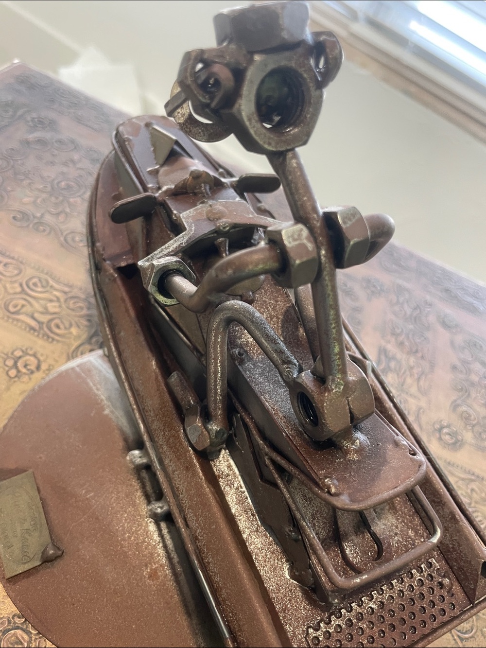 Handcrafted Metal Jet Ski Sculpture - Brown & Olive - Picture 6 of 9